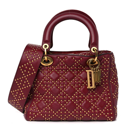 Christian Dior Calfskin Cannage Studded Medium Supple Lady Dior Red 1 of 16