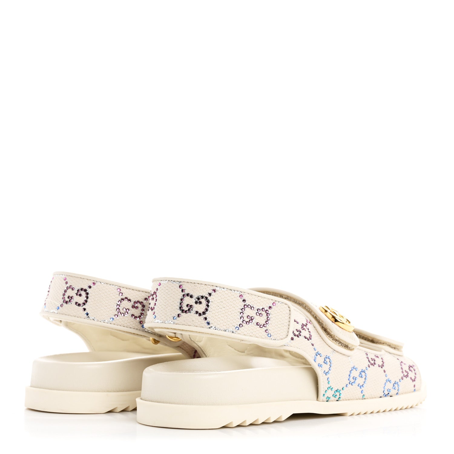 Gucci Canvas Lame Crystal GG Monogram Double G Womens Dad Sandals 37 Gardenia Silver Mystic White 5 of 9