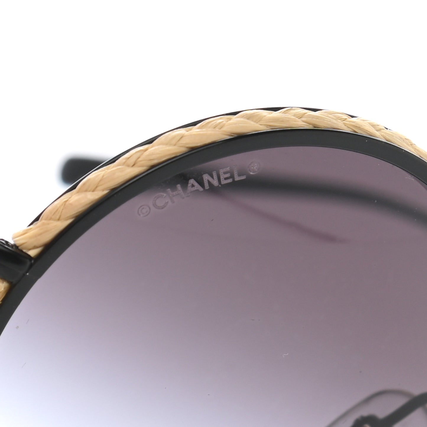 Metal Raffia Braided Round Sunglasses 4250 Black