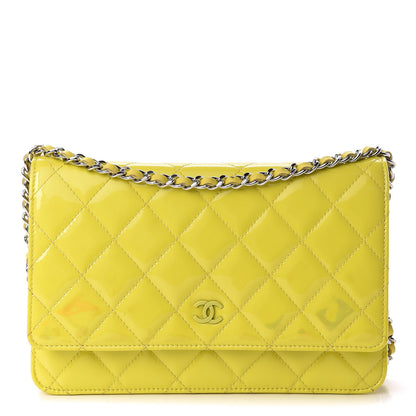Chanel Patent Quilted Wallet On Chain WOC Yellow 1 of 20