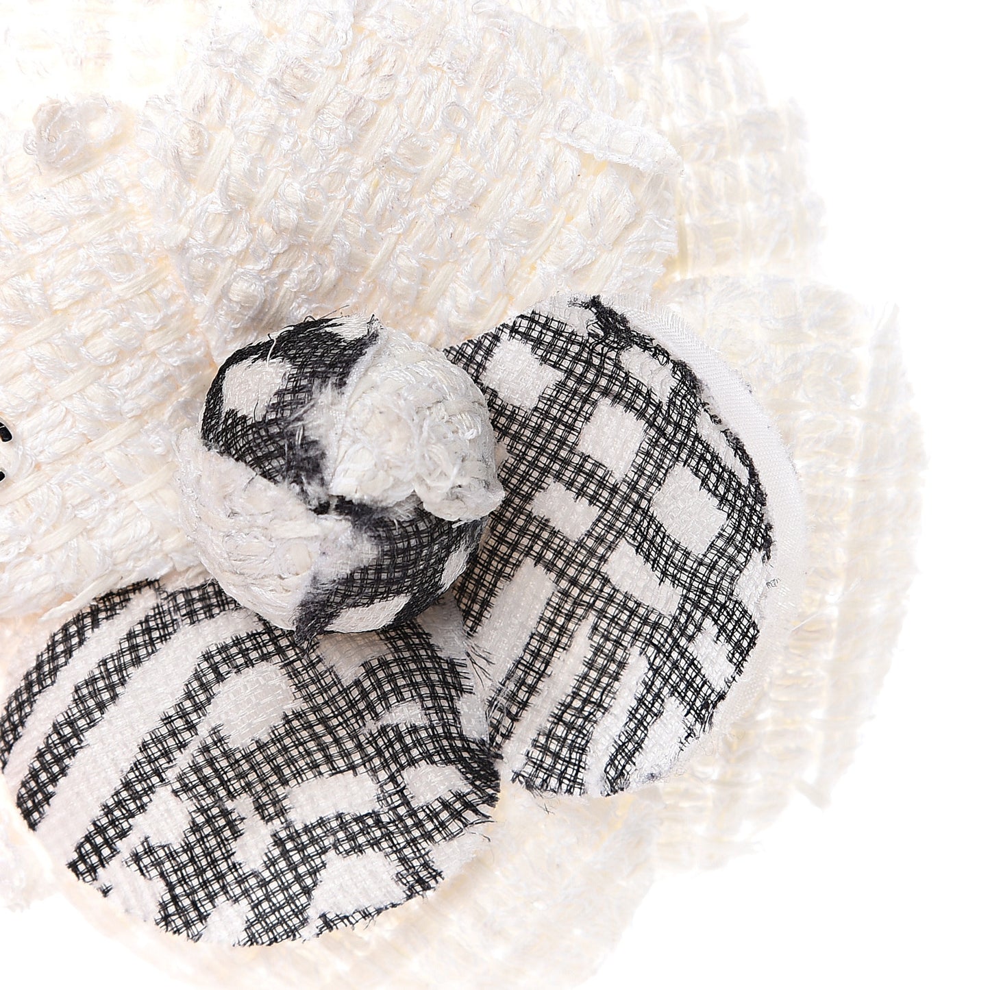 Fantasy Tweed Camellia Pin Brooch Ivory