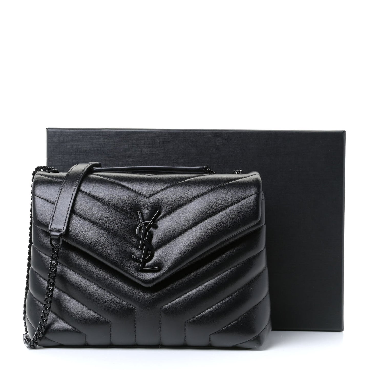 Calfskin Y Quilted Monogram Small Loulou Chain Satchel Black