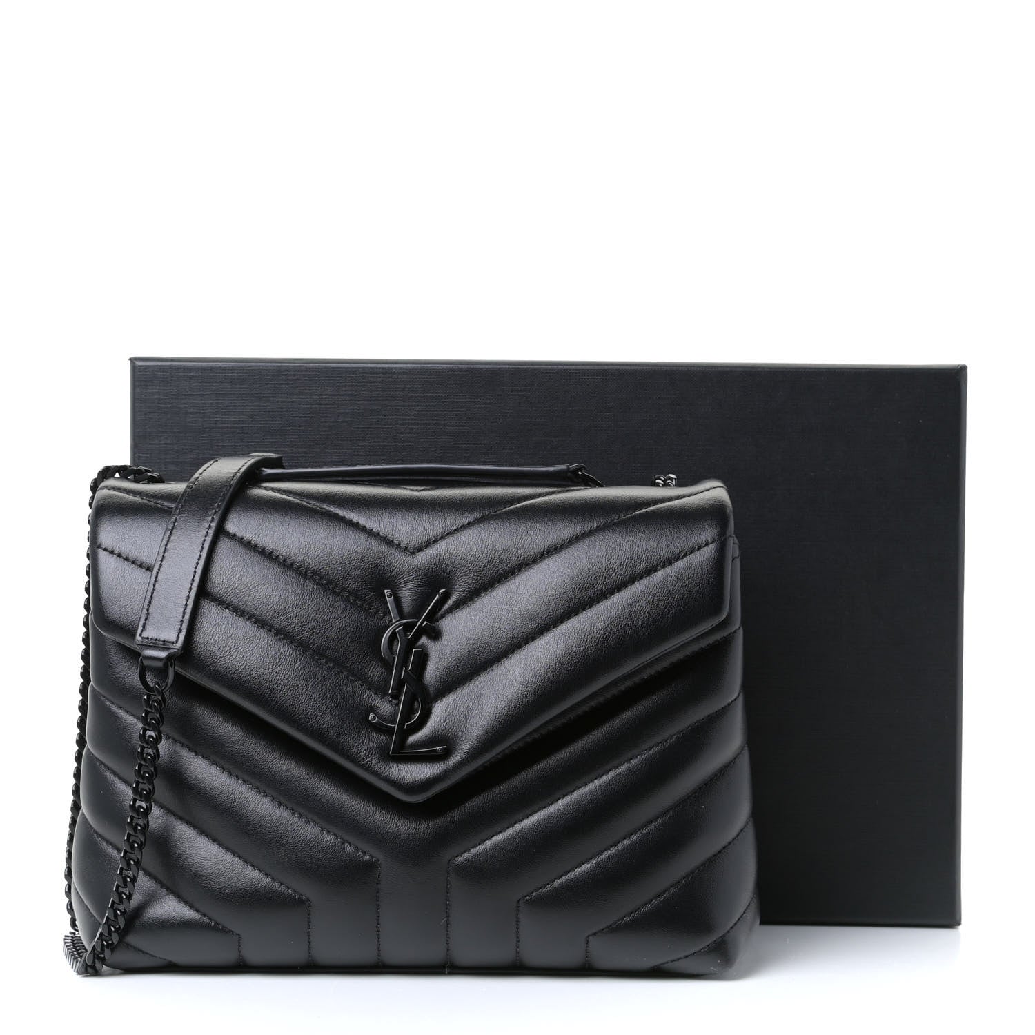 Saint Laurent Calfskin Y Quilted Monogram Small Loulou Chain Satchel Black 9 of 9