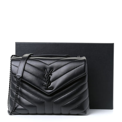 Saint Laurent Calfskin Y Quilted Monogram Small Loulou Chain Satchel Black 9 of 9