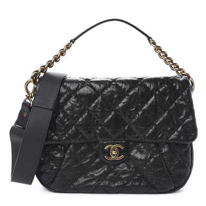 Chanel Crumpled Grained Calfskin Medium Coco Pleats Messenger Flap Black 1 of 11