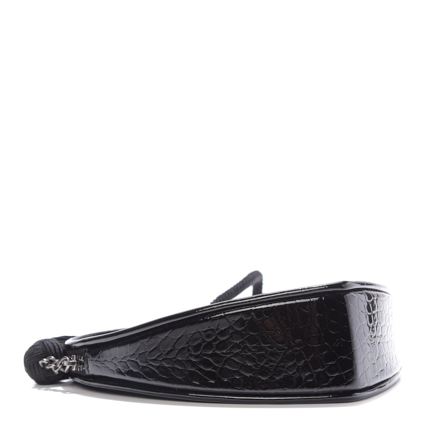 Patent Crocodile Embossed Sac Coeur Heart Shaped Clutch Black