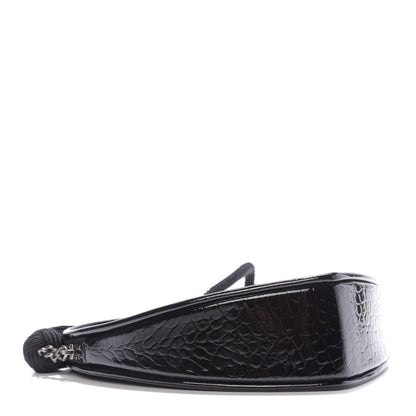 Saint Laurent Patent Crocodile Embossed Sac Coeur Heart Shaped Clutch Black 4 of 9