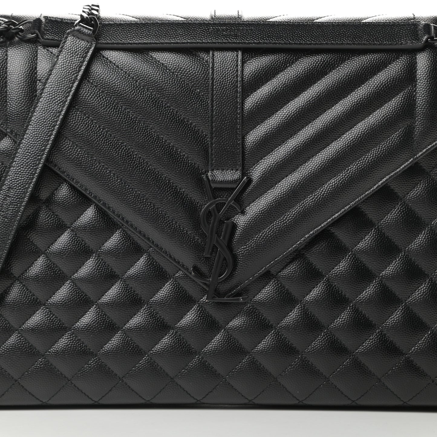 Grain De Poudre Textured Mixed Matelasse Large Triquilt Monogram Monochrome Satchel Black