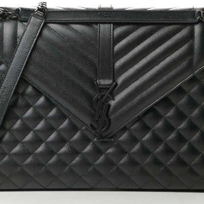 Saint Laurent Grain De Poudre Textured Mixed Matelasse Large Triquilt Monogram Monochrome Satchel Black 8 of 13
