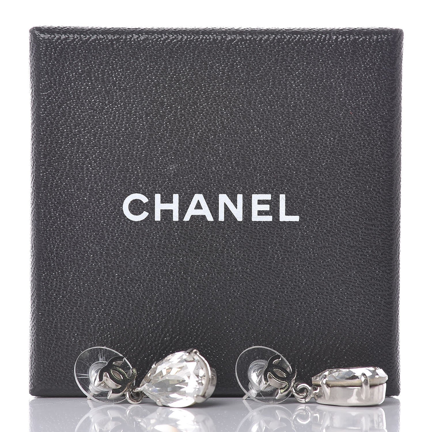 Chanel CC Crystal Teardrop Dangle Earrings Silver 4 of 4