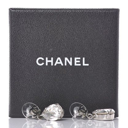 Chanel CC Crystal Teardrop Dangle Earrings Silver 4 of 4