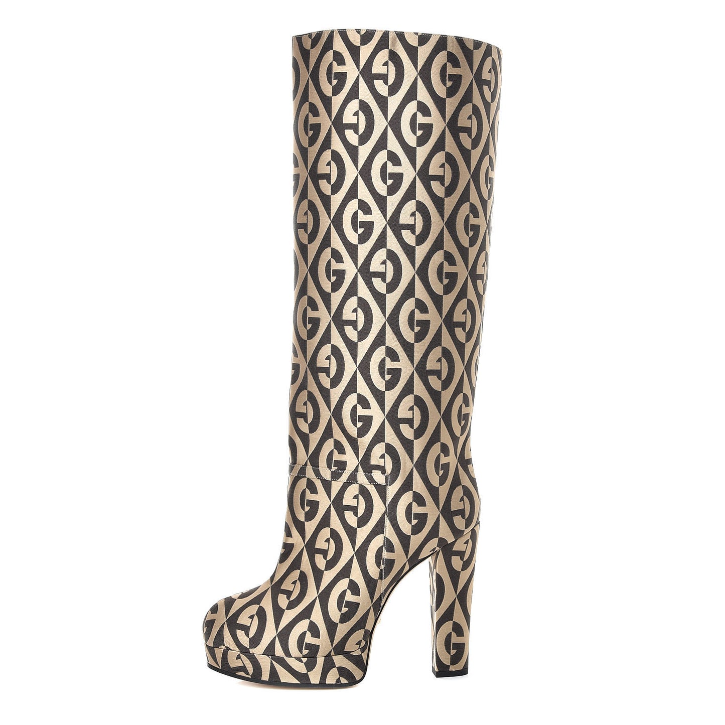 Fabric G Rhombus Print Platform Boots 39 Beige Cocoa