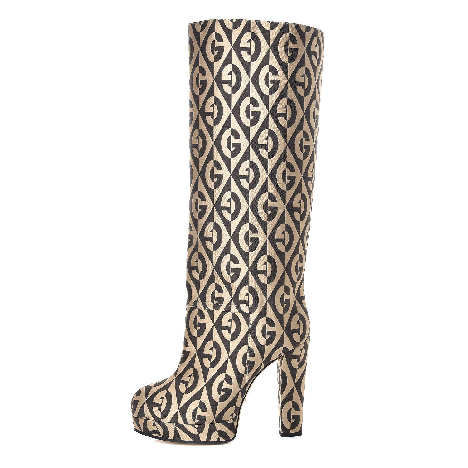Gucci Fabric G Rhombus Print Platform Boots 39 Beige Cocoa 1 of 9