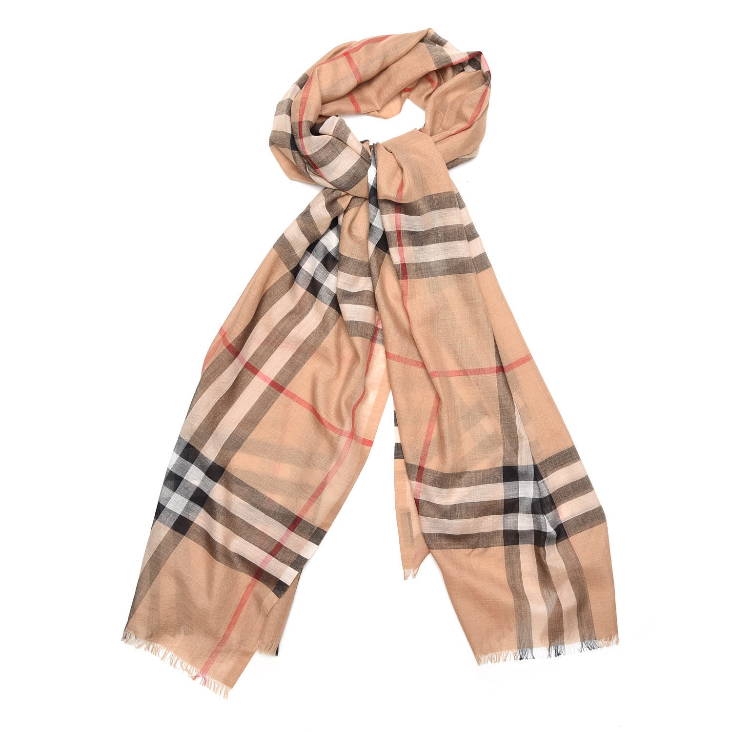 Burberry Wool Silk House Check Lightweight Scarf Camel 1 of 5