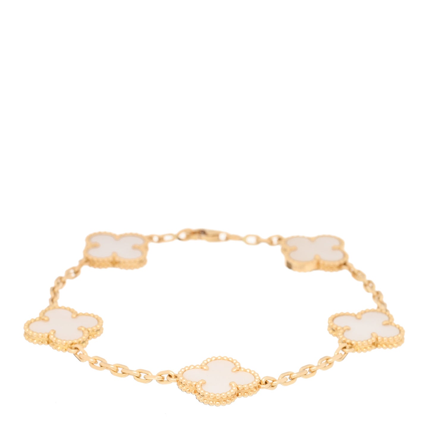 18K Yellow Gold Mother of Pearl 5 Motifs Vintage Alhambra Bracelet