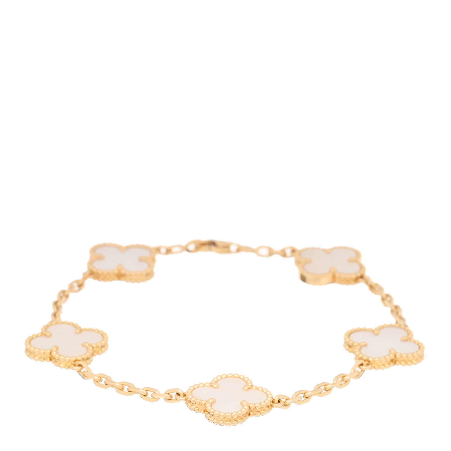Van Cleef & Arpels 18K Yellow Gold Mother of Pearl 5 Motifs Vintage Alhambra Bracelet 1 of 5