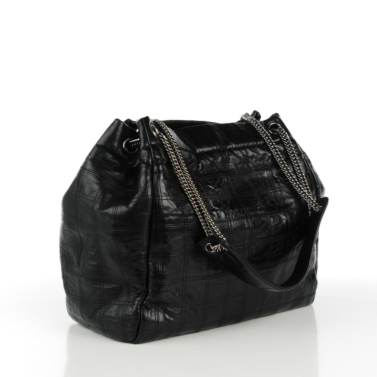 Lambskin Square Stitched Lax Accordion Shoulder Bag Black