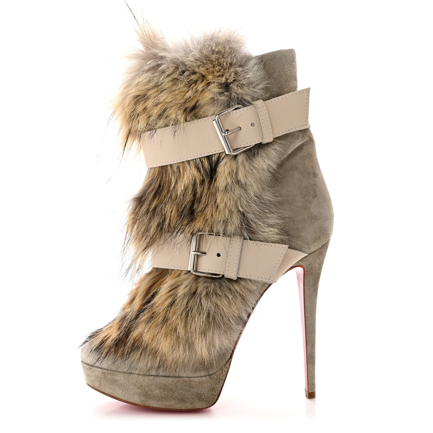 Christian Louboutin Suede Coyote Fur Toundra 140 Booties Boots 40.5 Beige 1 of 7