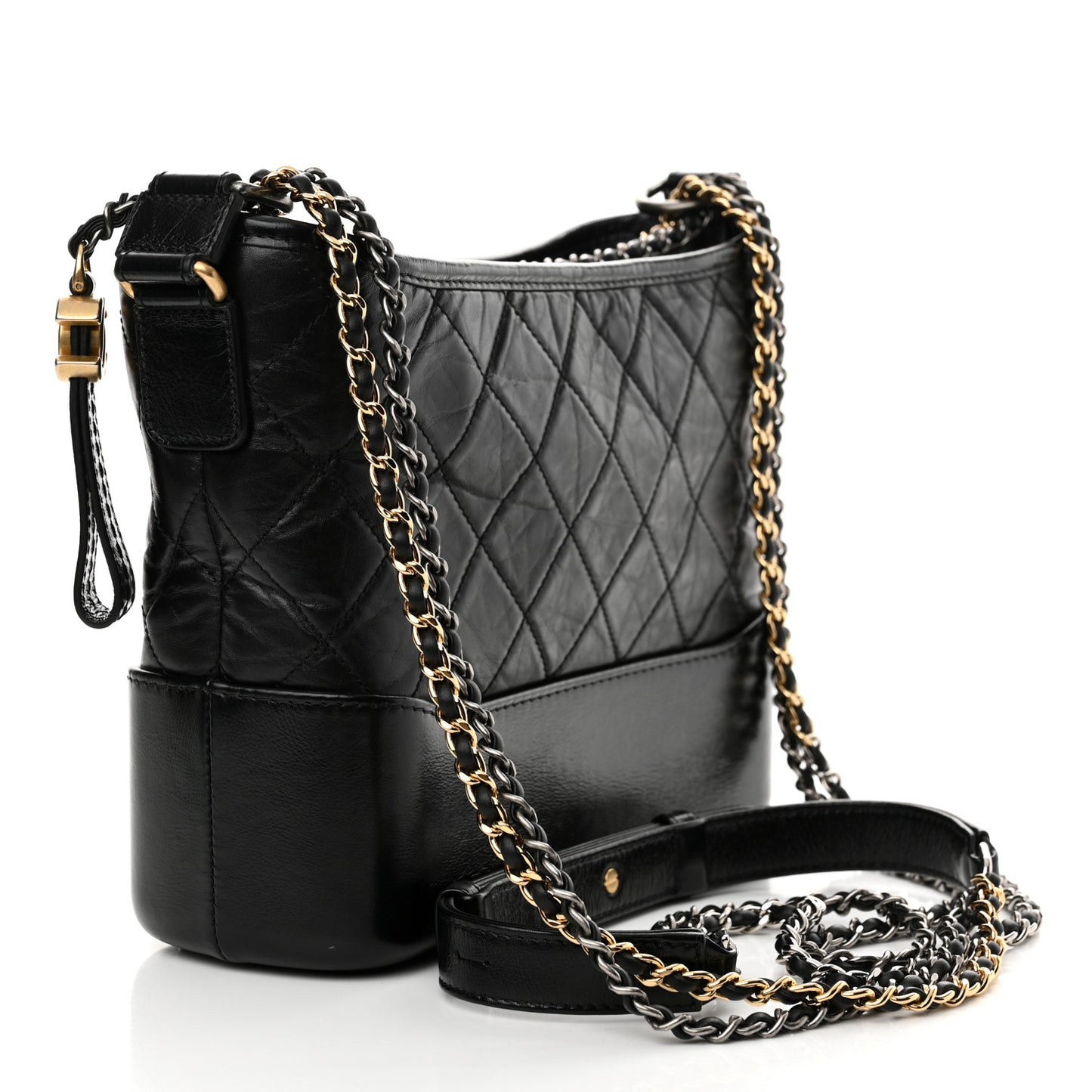 Aged Calfskin Quilted New Medium Gabrielle Hobo Black