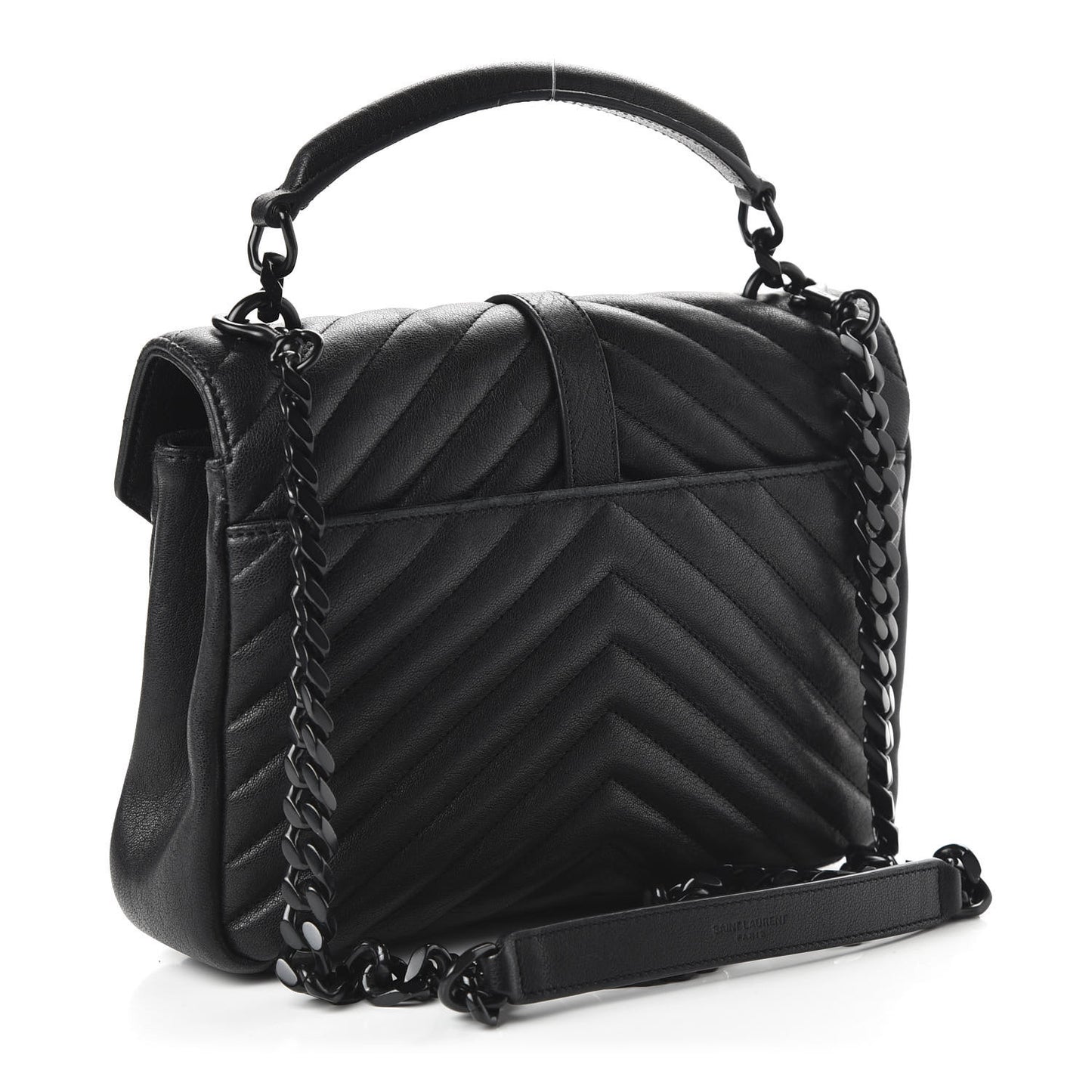 Sheepskin Matelasse Chevron Monogram Monochrome Medium College Bag Black