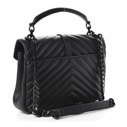 Saint Laurent Sheepskin Matelasse Chevron Monogram Monochrome Medium College Bag Black 3 of 10
