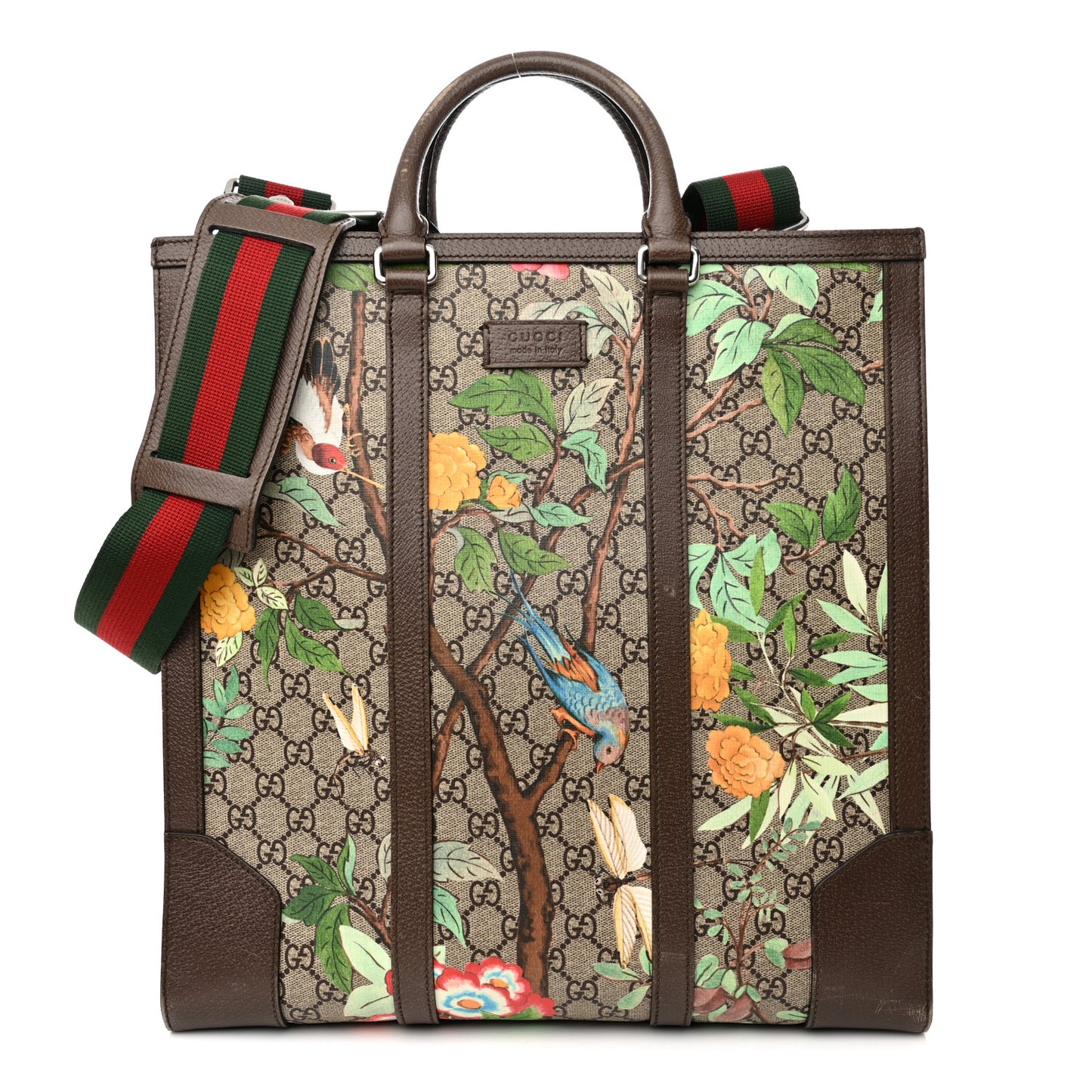 GG Supreme Monogram Tian Web Vertical Tote Beige Multicolor New Acero