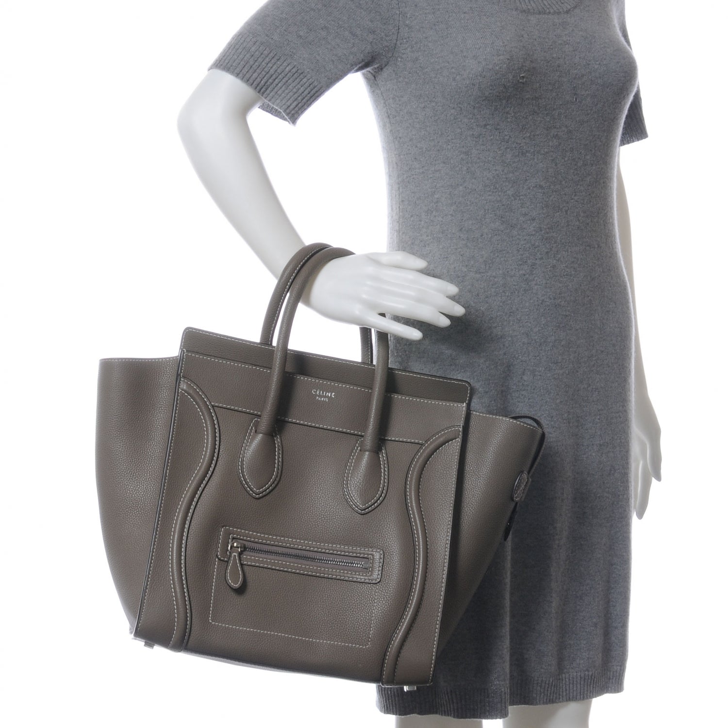 Celine Drummed Calfskin Mini Luggage Bag Souris 2 of 9