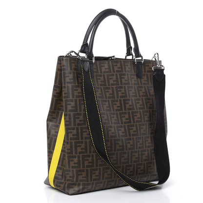 Fendi Glazed Fabric Vitello Century FF 1974 Roma Amor Tote Tobacco Moro Black Limone 3 of 13