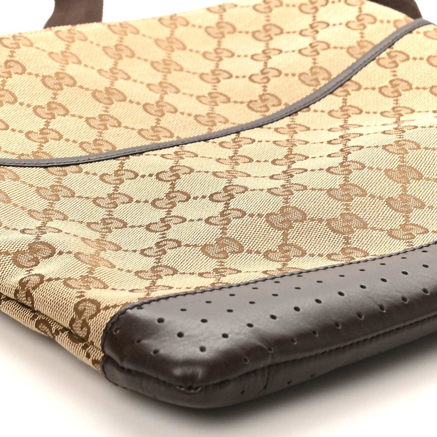 Monogram Calfskin Perforated Medium Flat Messenger Bag Dark Brown