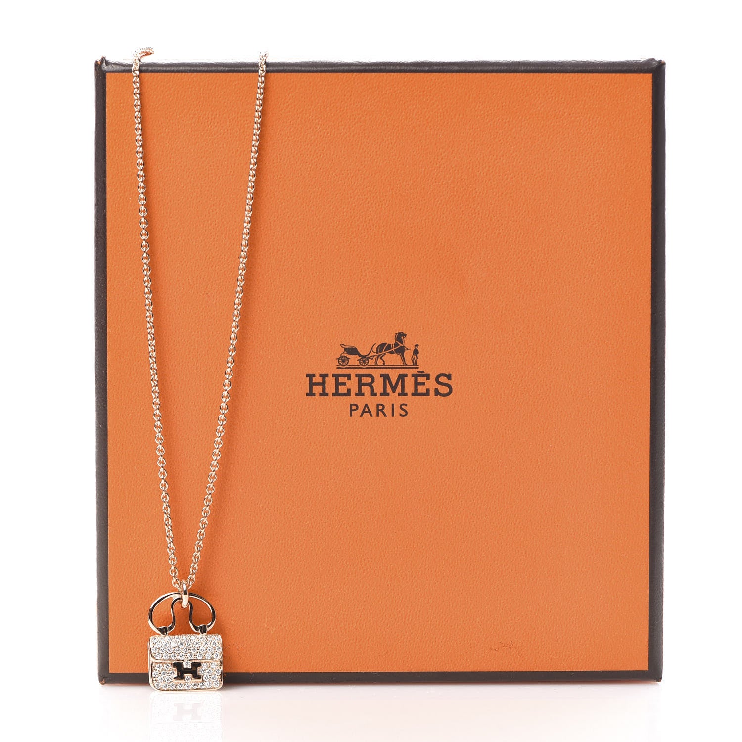 Hermes 18K Rose Gold Diamond Constance Amulette Pendant Necklace 6 of 6