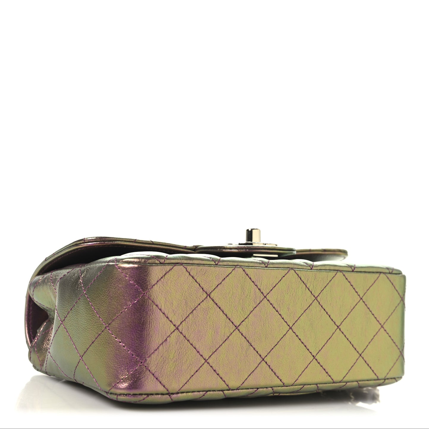 Iridescent Lambskin Quilted Mini Rectangular Flap Purple