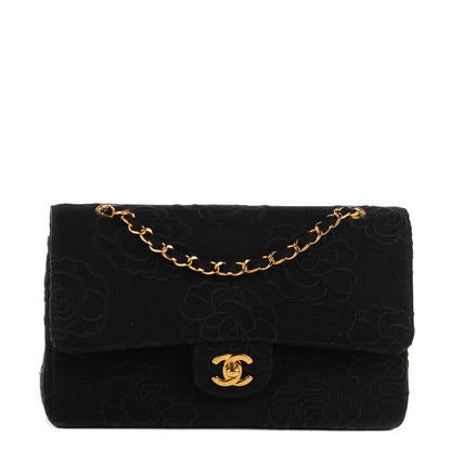 Chanel Canvas Camellia Embroidered Medium Double Flap Black 1 of 9