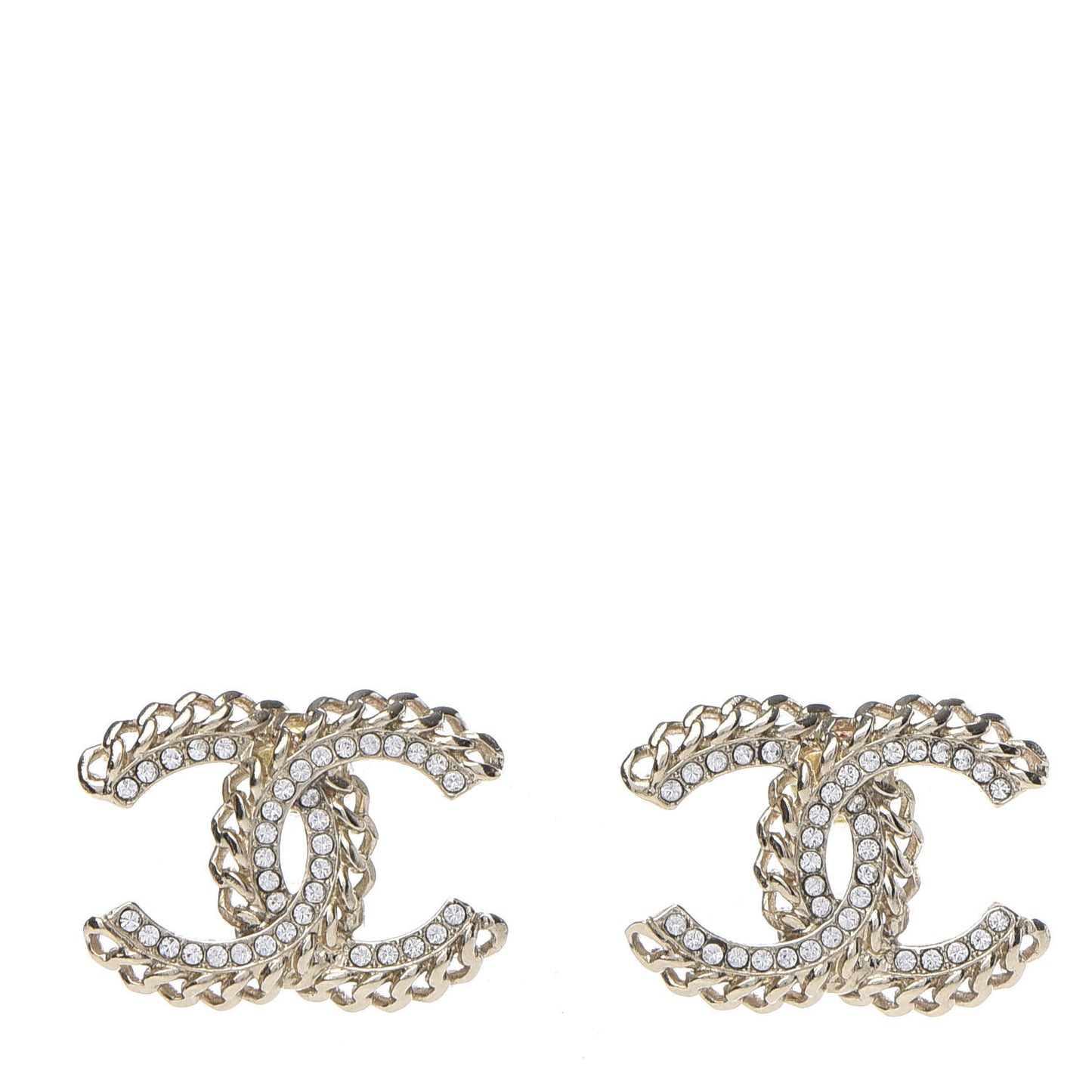 Crystal Chain CC Earrings Gold