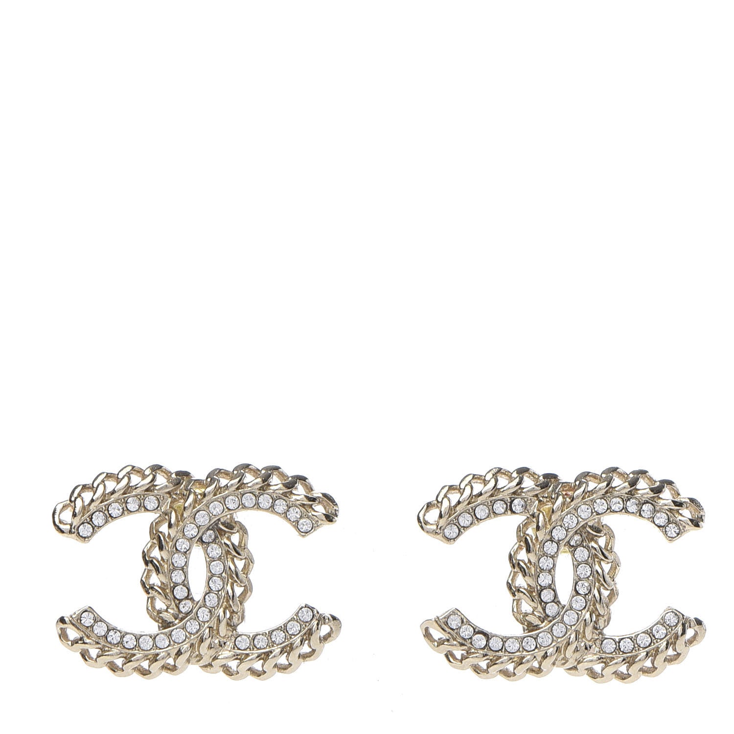 Chanel Crystal Chain CC Earrings Gold 1 of 5
