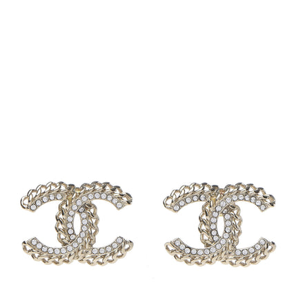 Chanel Crystal Chain CC Earrings Gold 1 of 5
