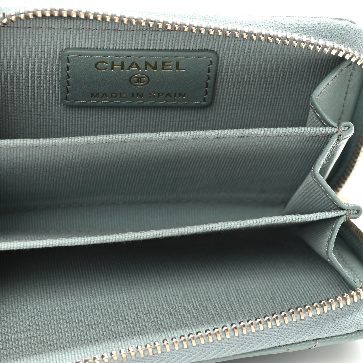 Caviar Quilted Zip Around Coin Purse Wallet Dark Green