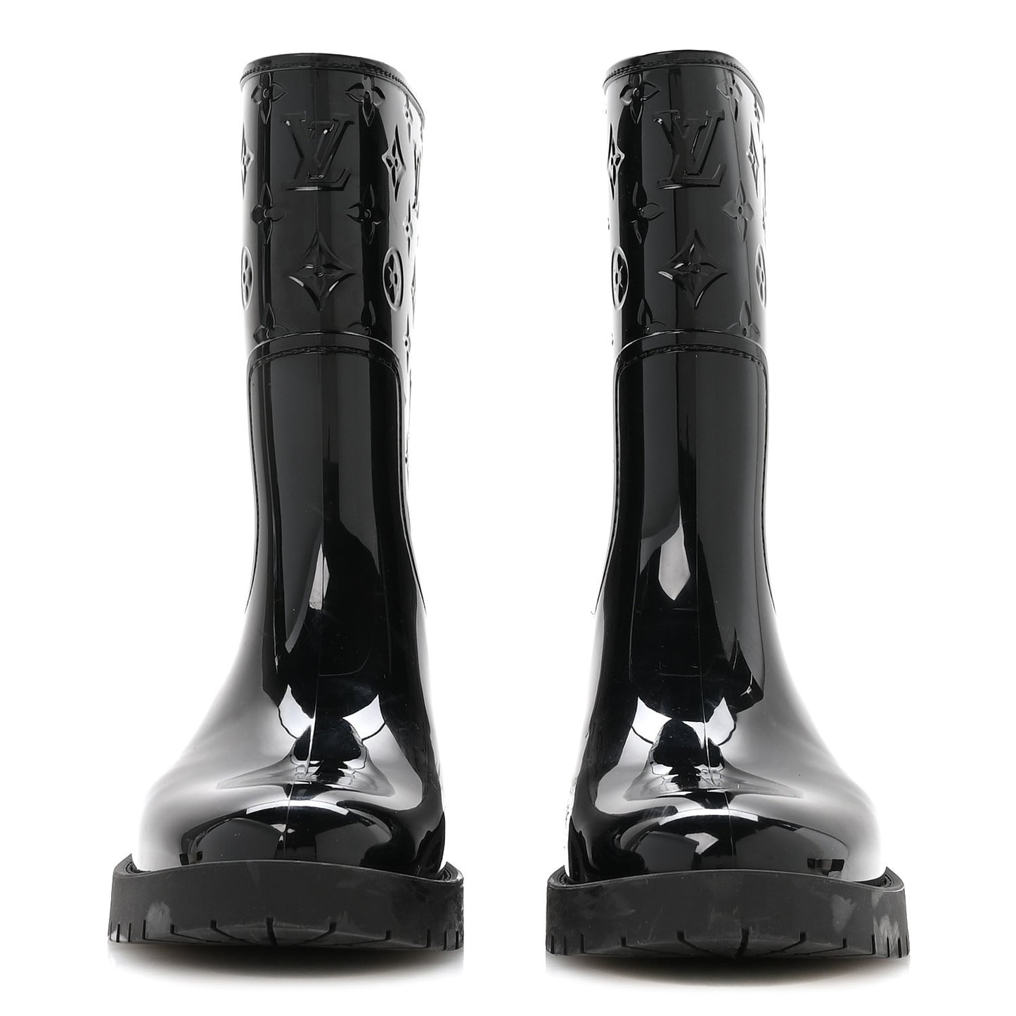 Rubber Embossed Monogram Splash Rain Short Boots 39 Black
