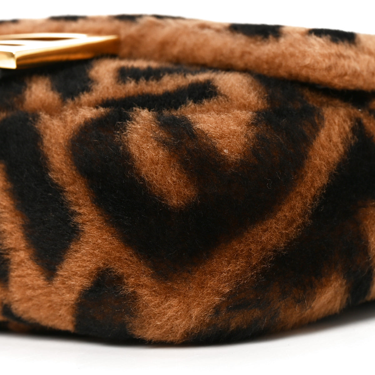 Shearling Vitello Dolce Macro FF 1974 Mini Baguette Tobacco Black