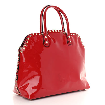 Valentino Garavani Patent Rockstud Dome Satchel Red 3 of 9