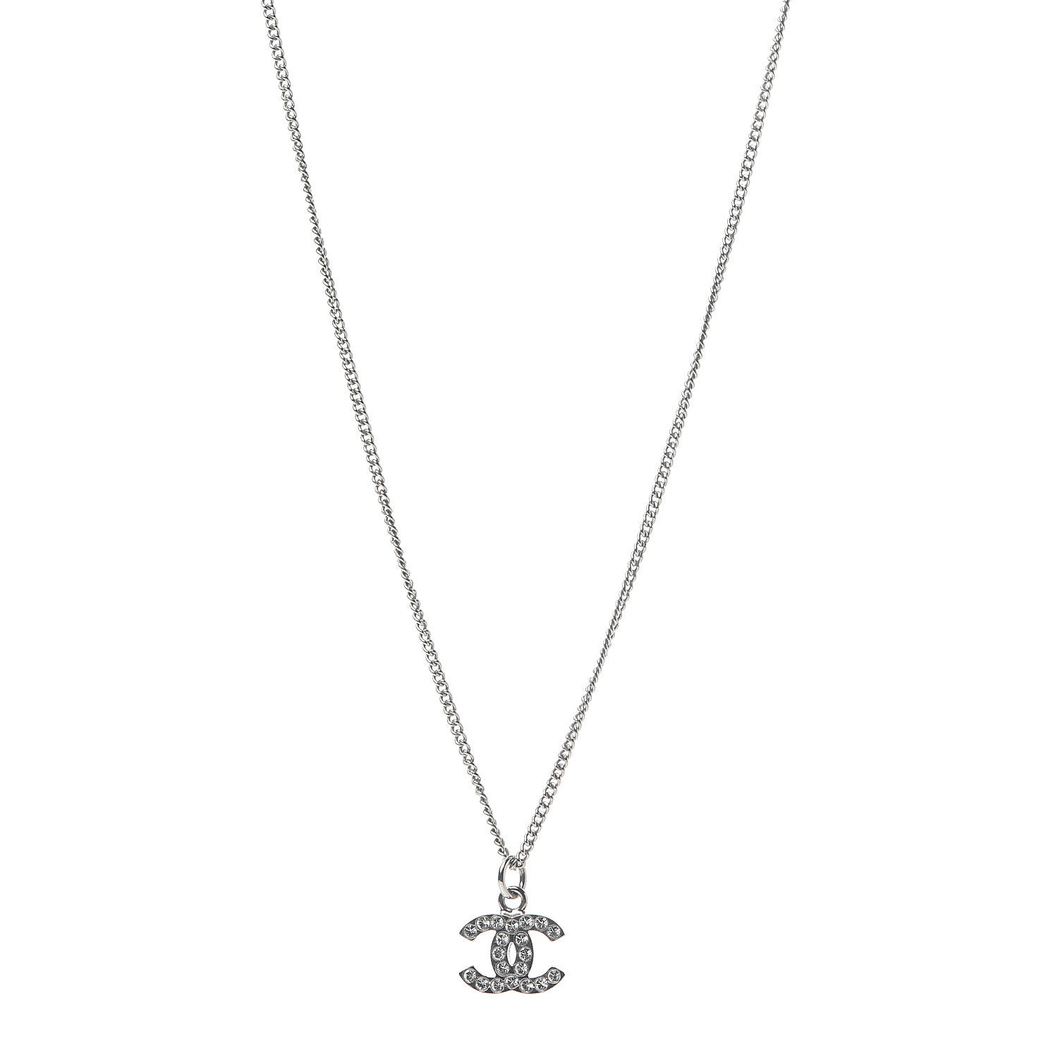 Chanel Crystal CC Necklace Silver 1 of 5