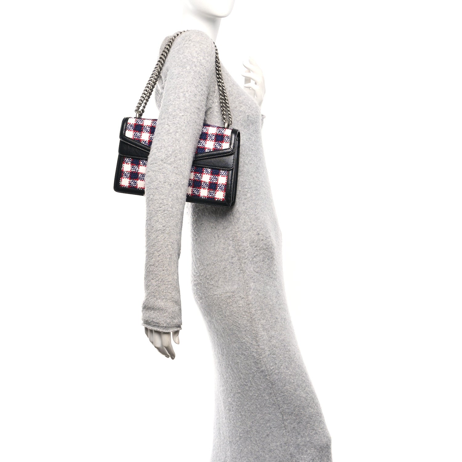Gucci Vintage Tweed Check Small Dionysus Shoulder Bag White Hibiscus Red Marine 2 of 10