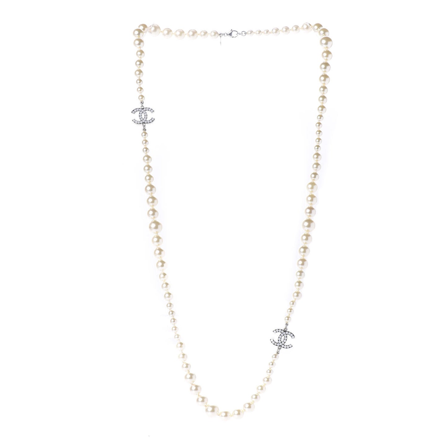 Crystal Pearl CC Short Necklace Silver