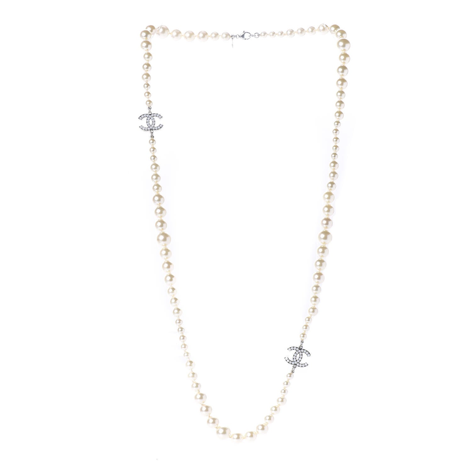 Chanel Crystal Pearl CC Short Necklace Silver 4 of 6