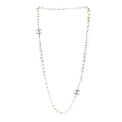 Chanel Crystal Pearl CC Short Necklace Silver 4 of 6