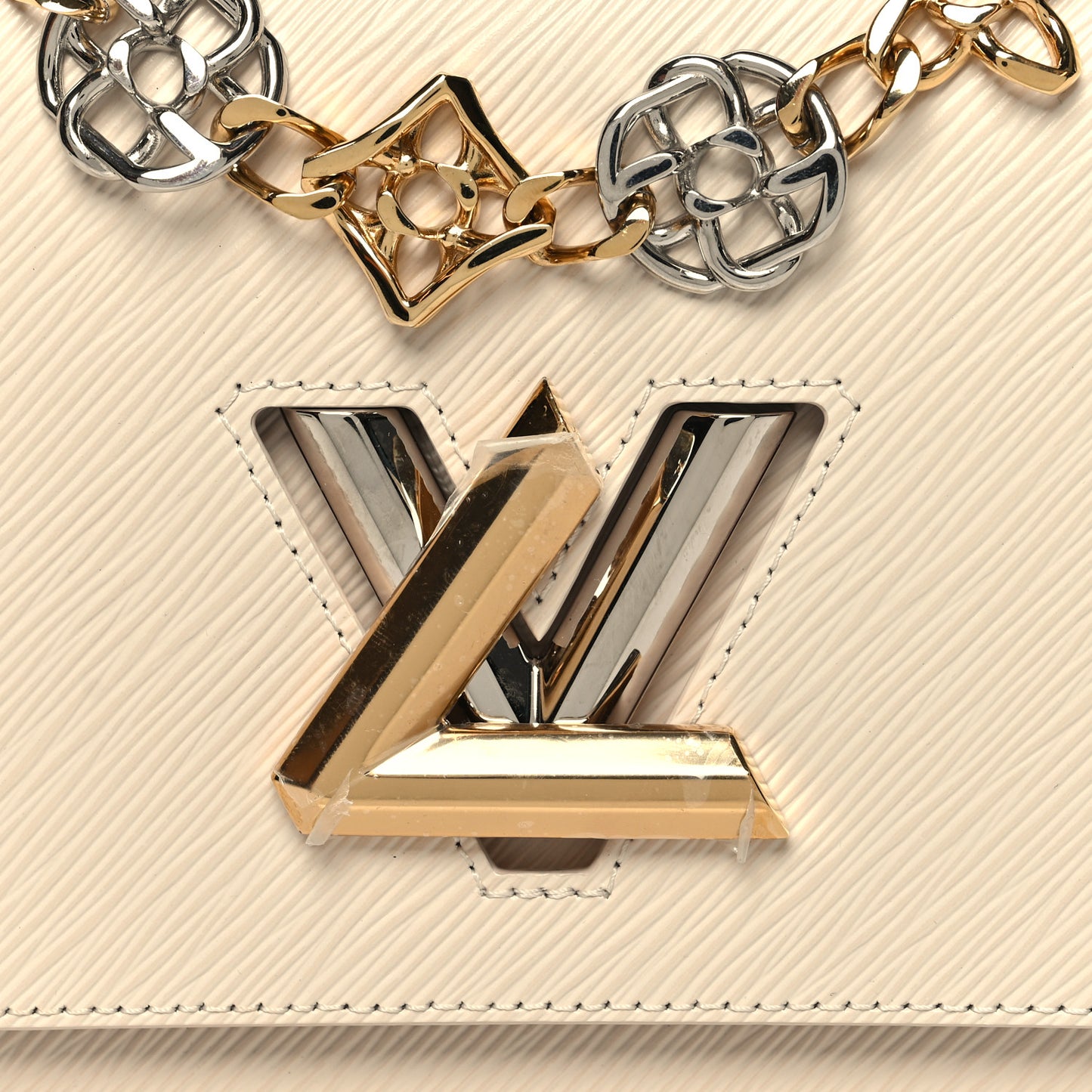 Epi Twist Monogram Flower Chain Shoulder Bag MM Quartz White