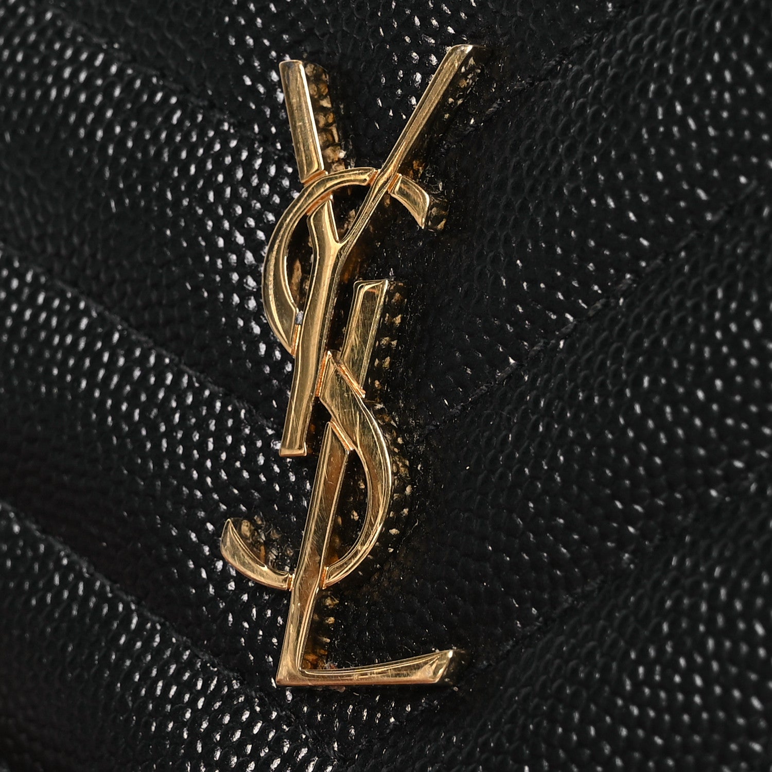Saint Laurent Grain De Poudre Matelasse Chevron Monogram Zipped Card Case Black 9 of 9