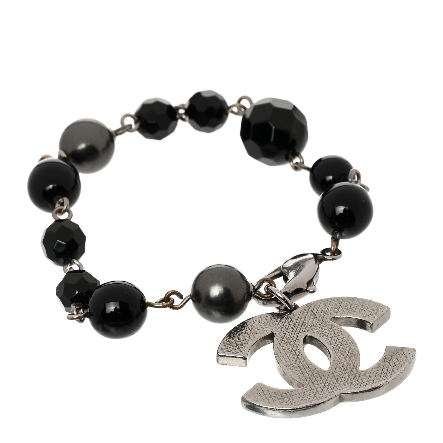 Ruthenium Pearl Beaded CC Bracelet Black