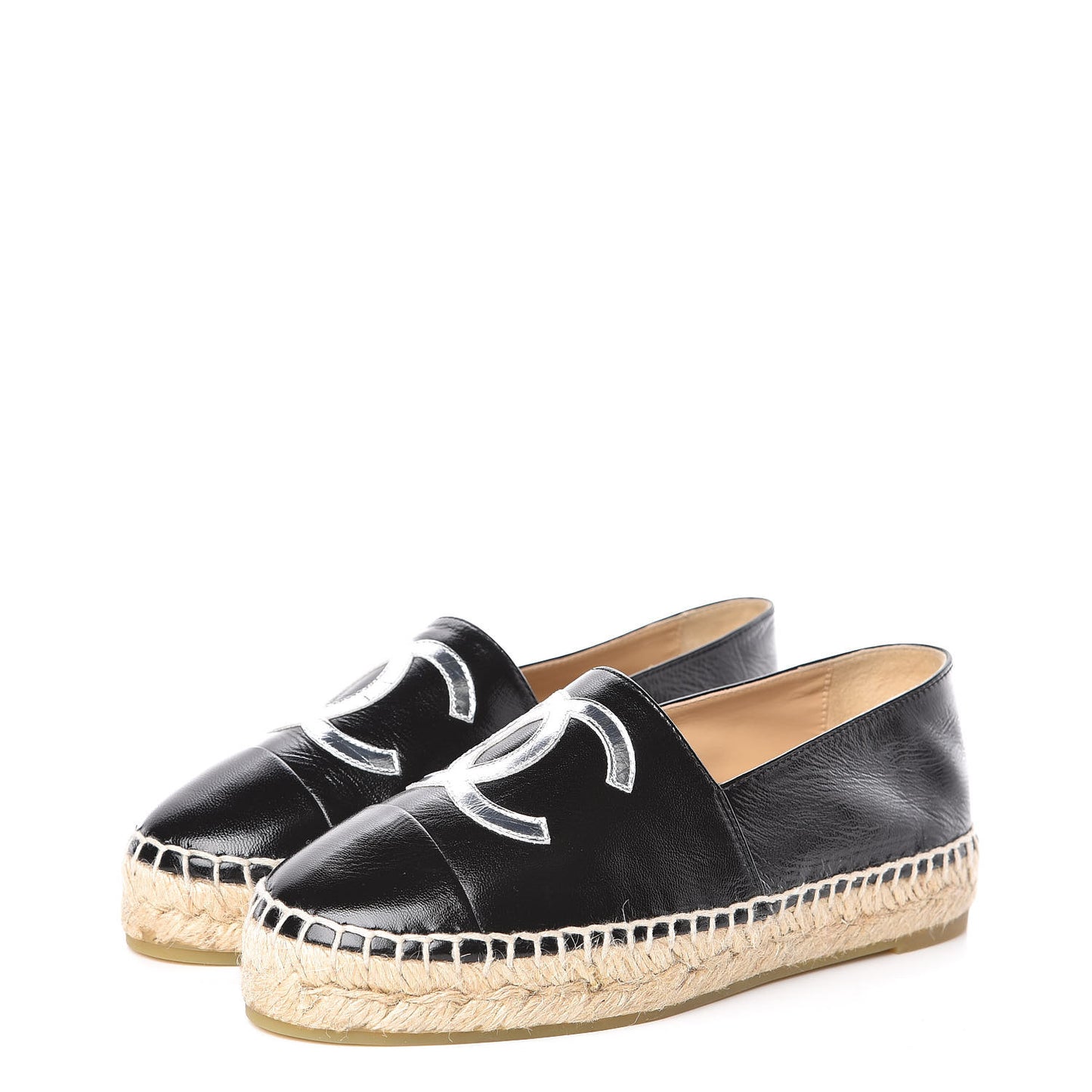 Metallic Lambskin Grosgrain CC Espadrilles 34 Black