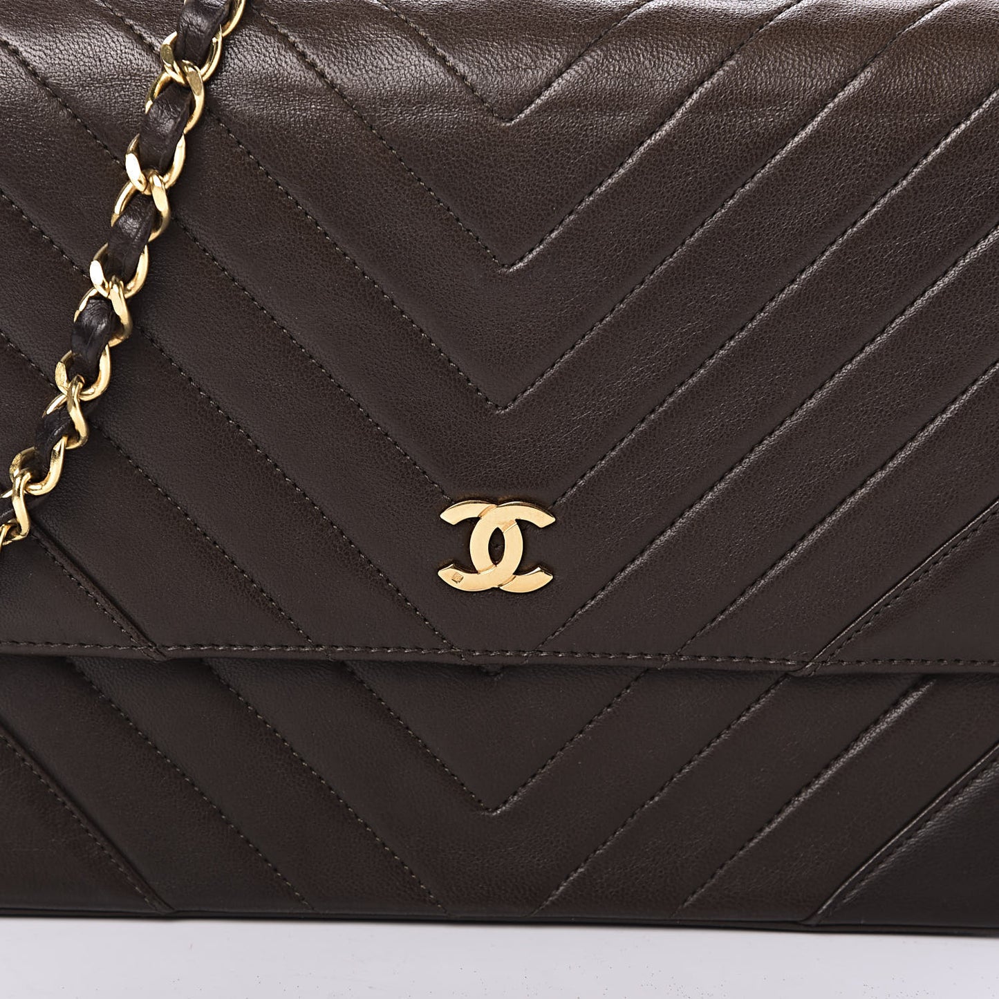 Lambskin Chevron Quilted Small Single Flap Brown