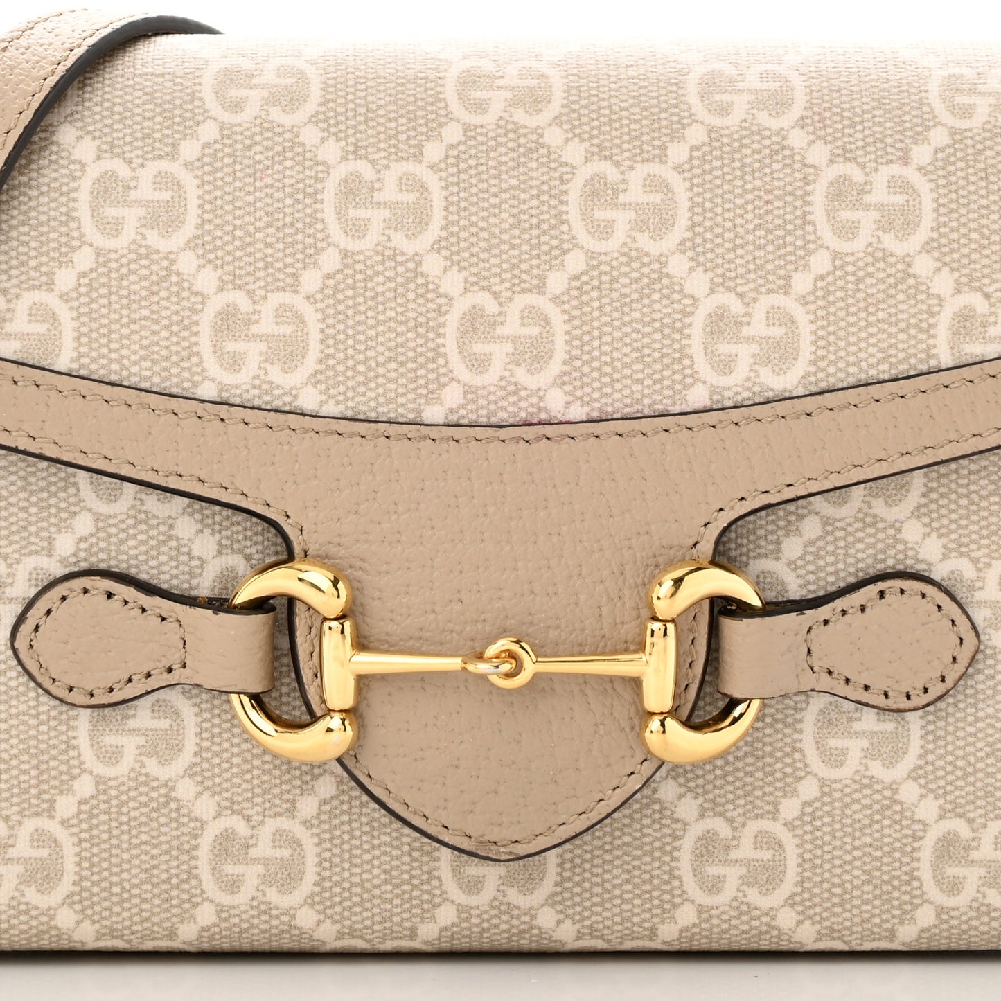 GG Supreme Monogram Textured Dollar Calfskin Mini Horsebit 1955 Shoulder Bag Beige Mystic White Oatmeal